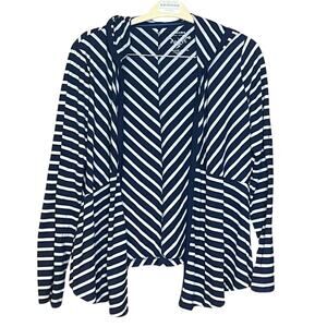 Sonoma striped hooded cardigan blue cream casual comfy roll up sleeve button L